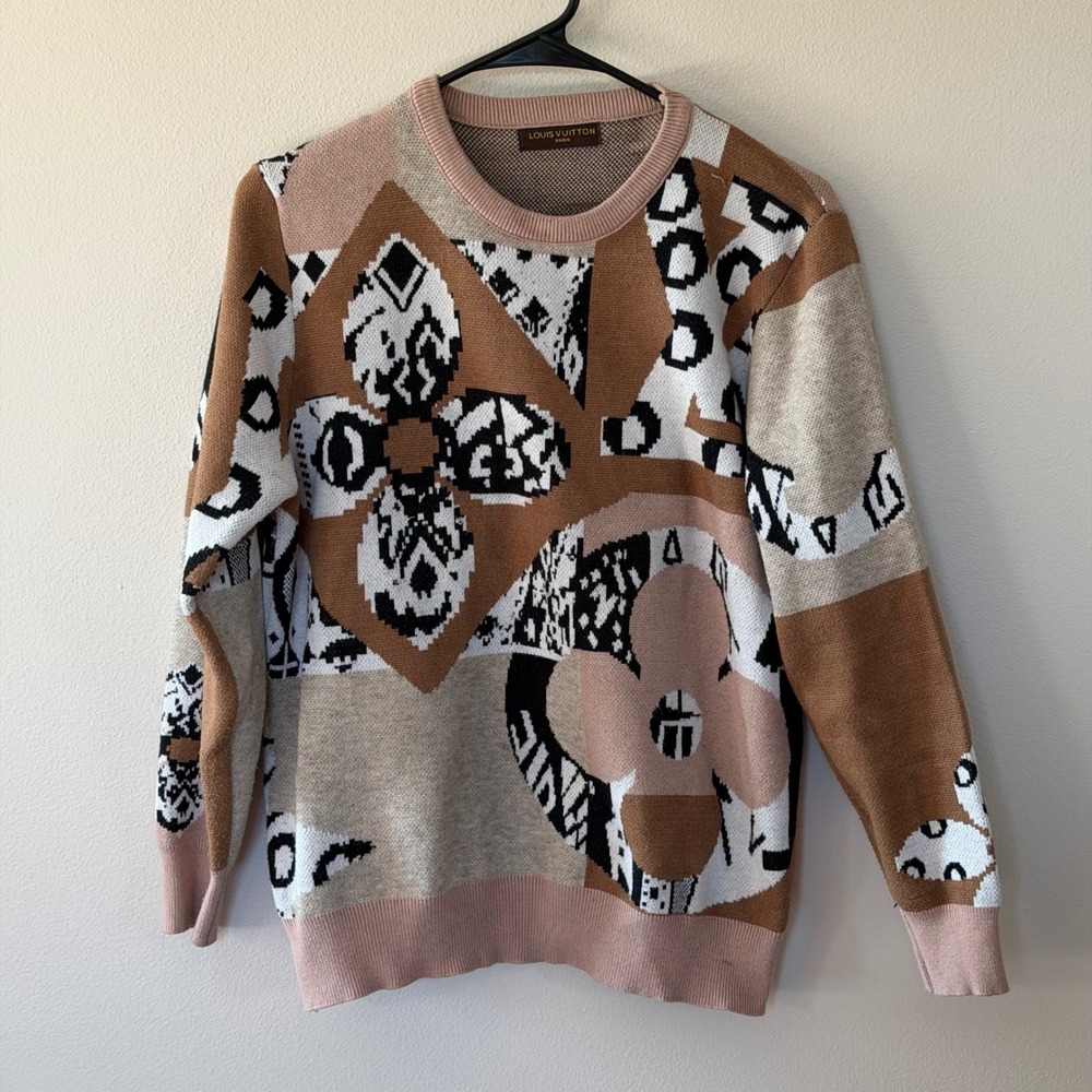 Monogram Sweater Crewneck Fair Isle Patchwork Medium / Large